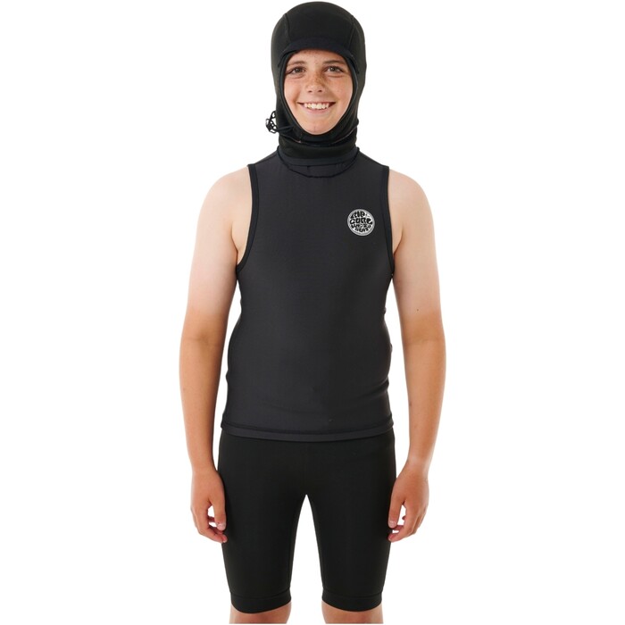 2024 Rip Curl Junior Fbomb Polypro Hooded Vest 117BWJ - Black